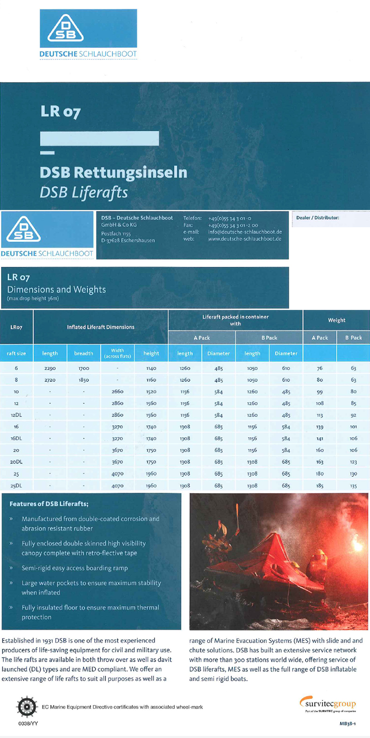 แพชูชีพ DSB,DSB Liferaft,แพชูชีพ DSB Liferaft